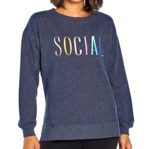 NWT WildFox SOCIAL Ladies Statement Sweatshirt Blue Small